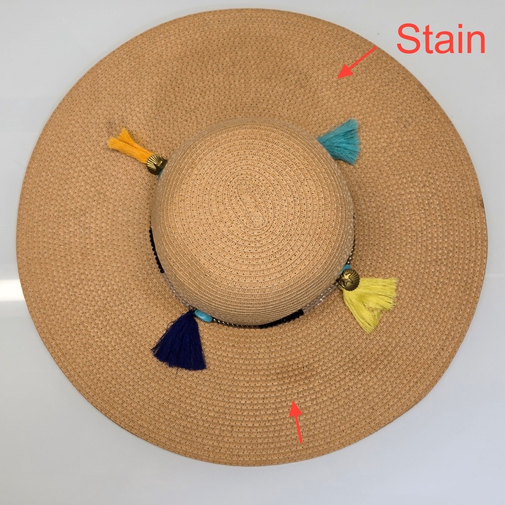 Magid Hats Wide Brim Sun Hat OS Paper Straw Floppy Boho Tassel Beach Resort Wear - Picture 6 of 11